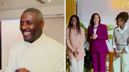WATCH Idris Elba Laughs At Reporter Who Asks Would Kamala Harris 'Make a Good President' During Africa Trip split image 2