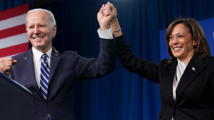 FILE - President Joe Biden and Vice President Kamala Harris stand on stage at the Democratic National Committee winter meeting, Feb. 3, 2023, in Philadelphia. (AP Photo/Patrick Semansky, File)