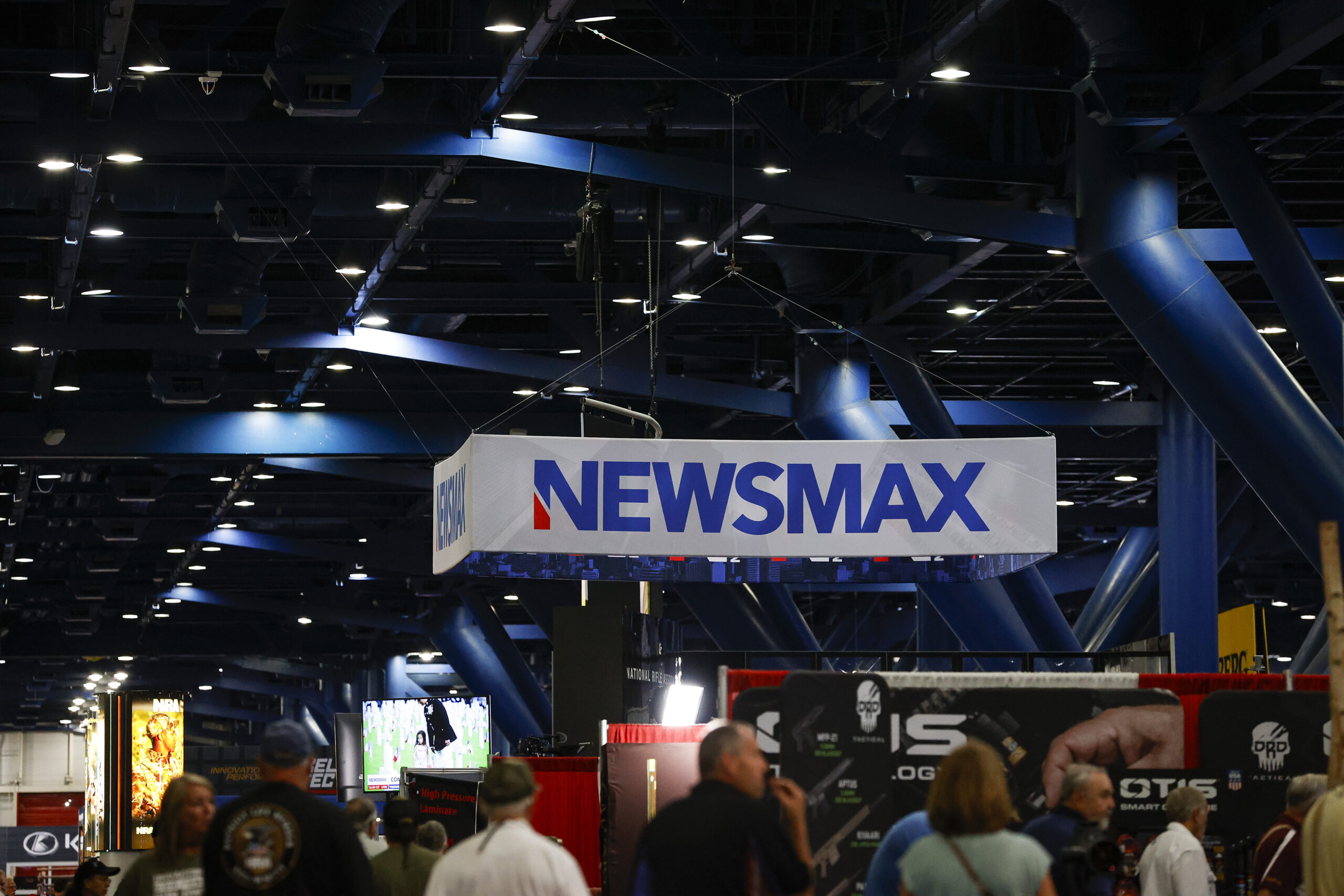 View of the Newsmax logo during NRA event