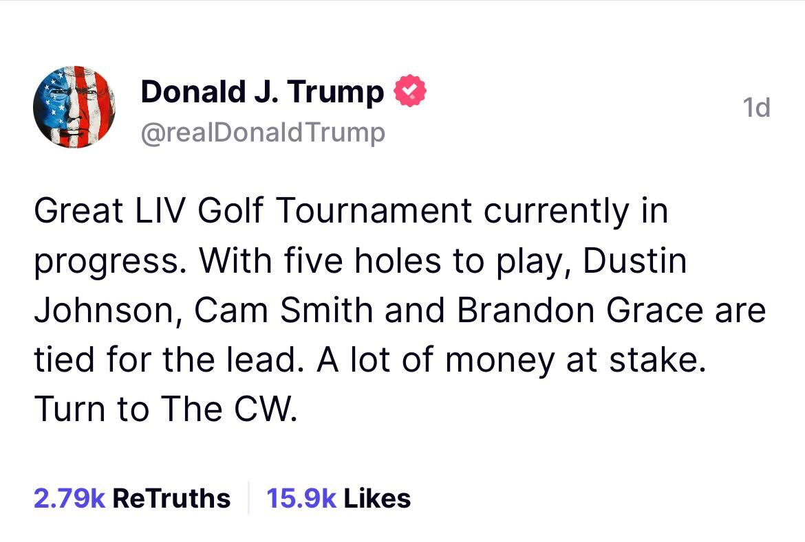 Donald Trump post about LIV Golf on Truth Social