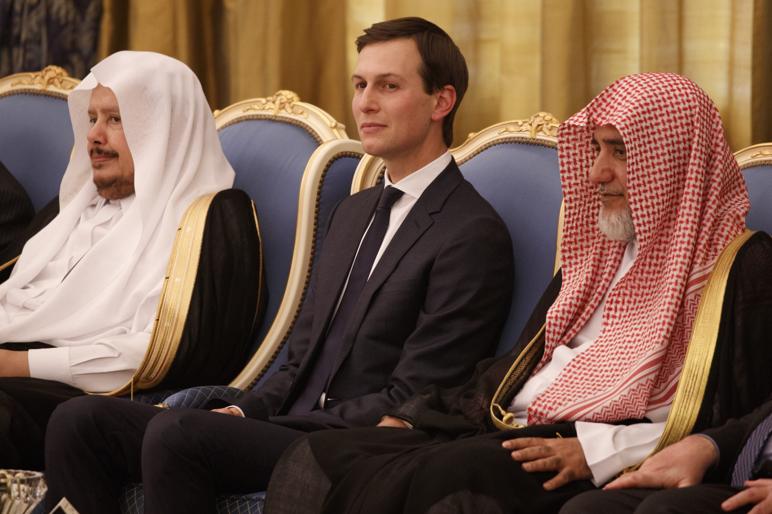 White House senior adviser Jared Kushner watches a ceremony where President Donald Trump was presented with The Collar of Abdulaziz Al Saud Medal, at the Royal Court Palace, Saturday, May 20, 2017, in Riyadh. 