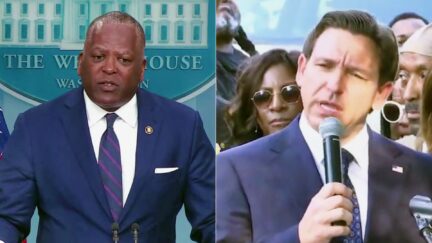 Stephen Benjamin White House briefing Ron DeSantis split image