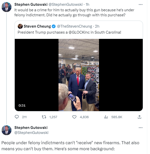 screenshot of Steven Cheung tweet showing Trump with a glock