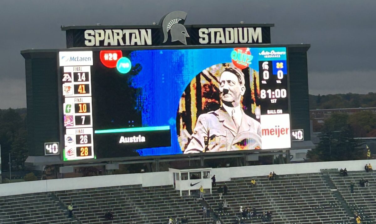 MSU's Spartan Stadium shows image of Hitler during pregame trivia