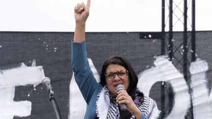 Rep. Rashida Tlaib, D-Mich., speaks during a rally at the National Mall during a pro-Palestinian demonstration in Washington, Friday, Oct. 20, 2023.