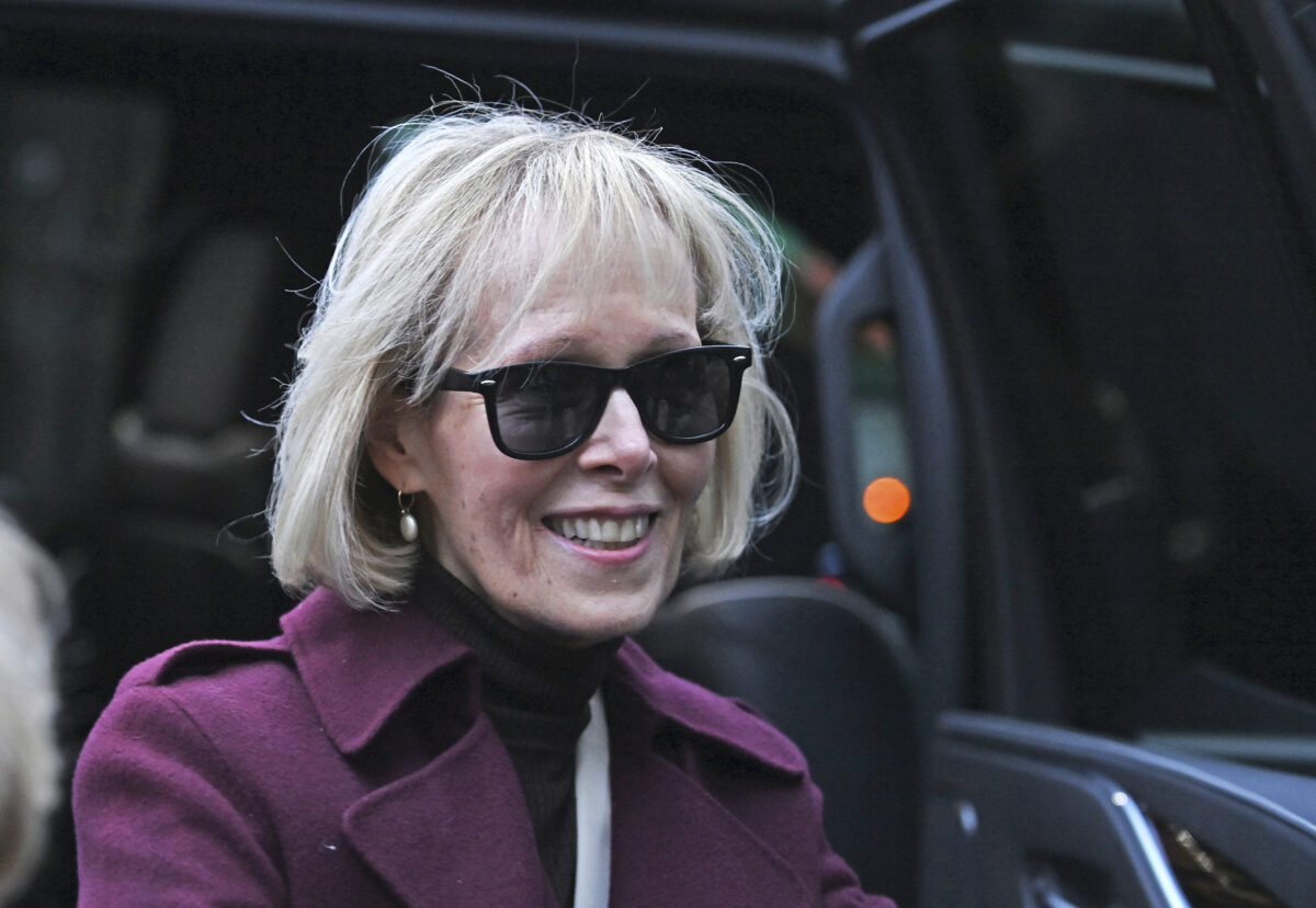 E. Jean Carroll outside courtroom of defamation trial against Donald Trump