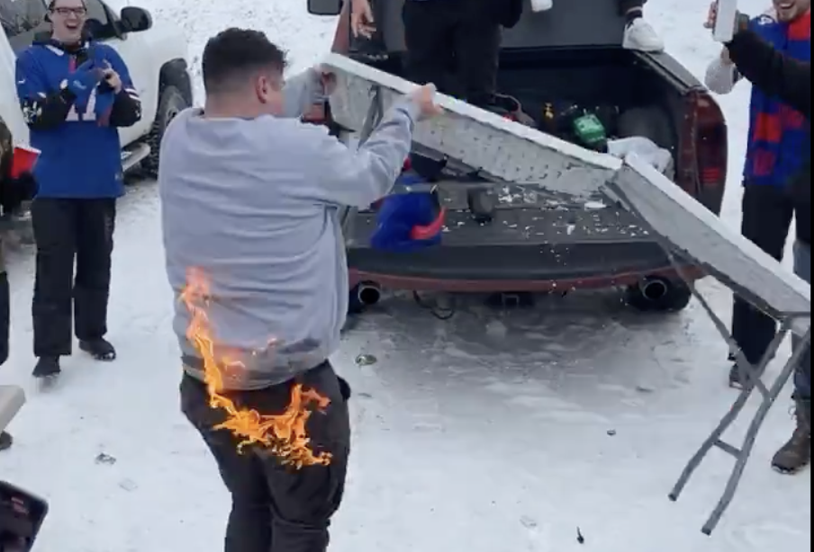 Fan Catches on Fire at Buffalo Bills Tailgate