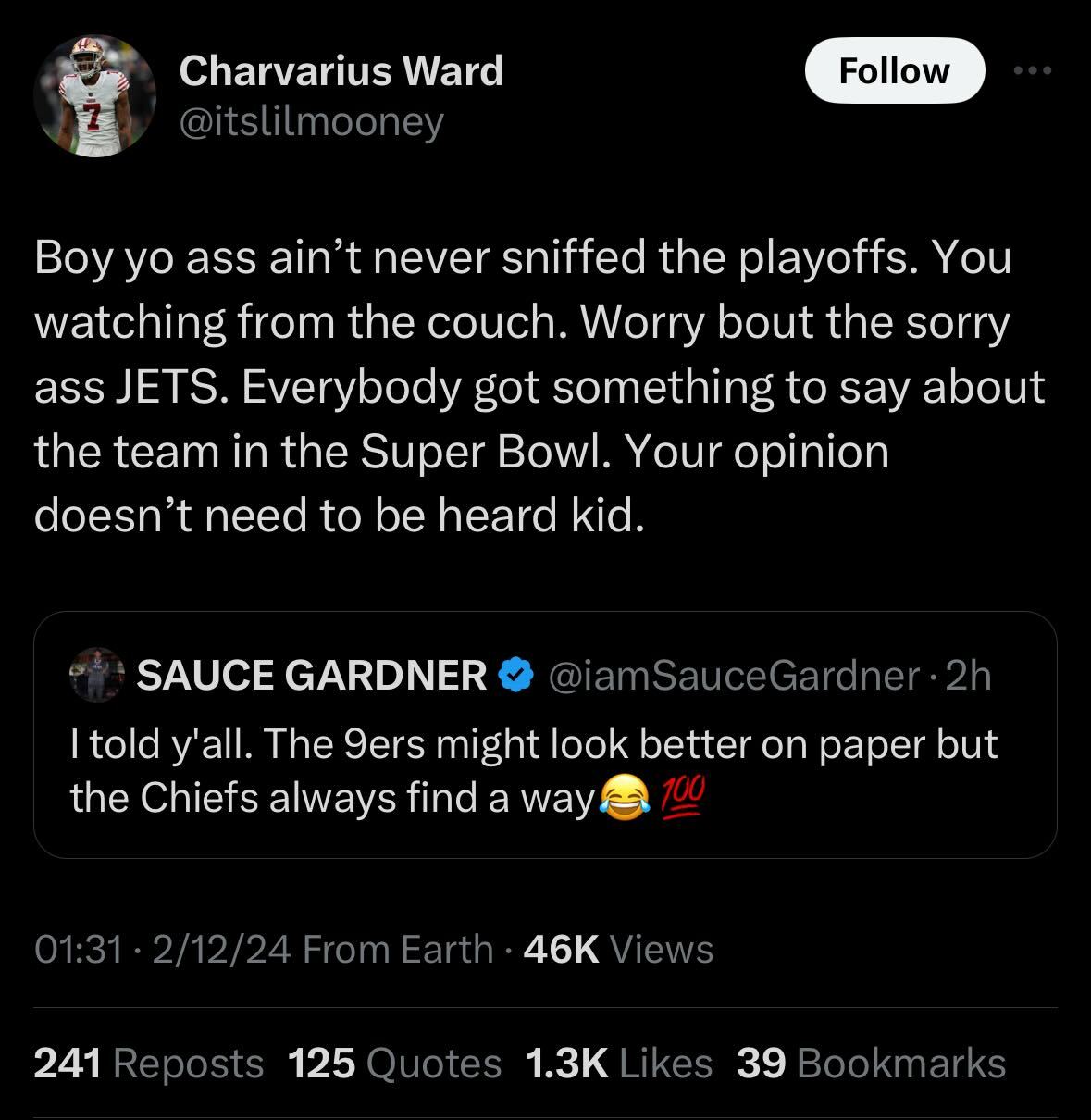 Charvarius Ward calls out Sauce Gardner after Super Bowl LVIII loss