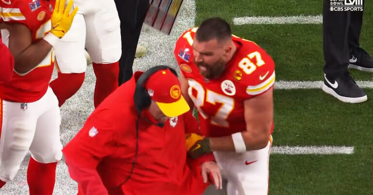 super bowl travis kelce yelling at coach