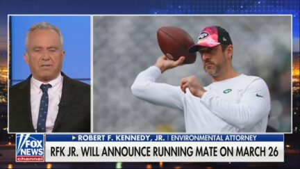 RFK Jr. on Fox News next to an image of potential VP pick Aaron Rodgers