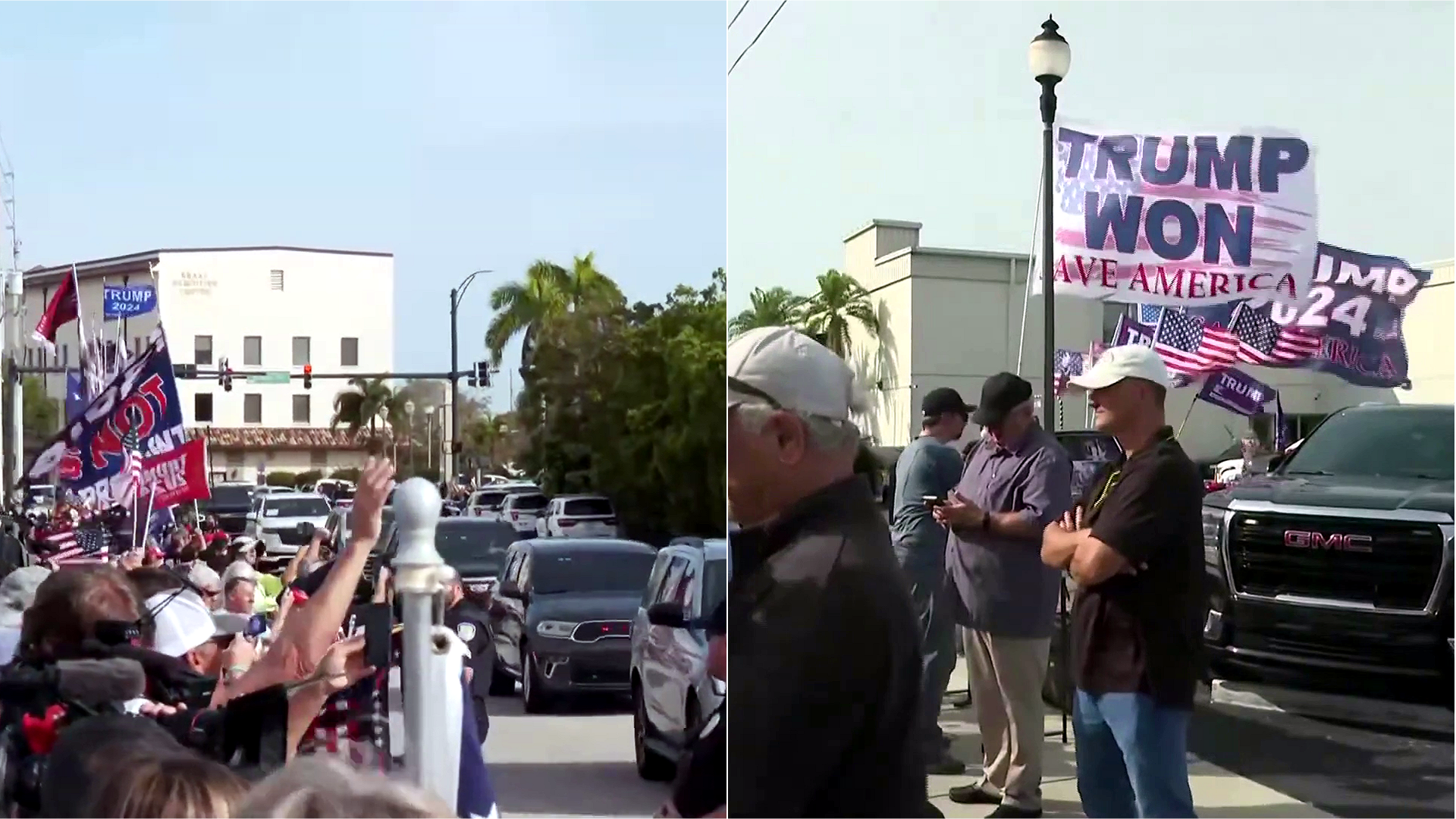 'YEAH BOY!' Trump Fans With 'TRUMP WON' Flags - He Didn't - Go Nuts When Motorcade Pulls Into Court For Hearing