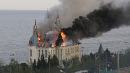 A building of the Odessa Law Academy is on fire after a Russian missile attack in Odessa, Ukraine, Monday, April 29, 2024.