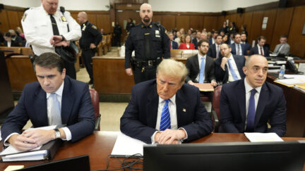 Former President Donald Trump sits in the courtroom at Manhattan criminal court, Monday, May 13, 2024, in New York. (Mark Peterson/New York Magazine via AP, Pool)