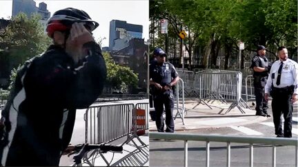 'YOU'RE F--ked Up!' Man on Bike Goes Berserk On Cops Outside Trump Trial — But Not About Trump