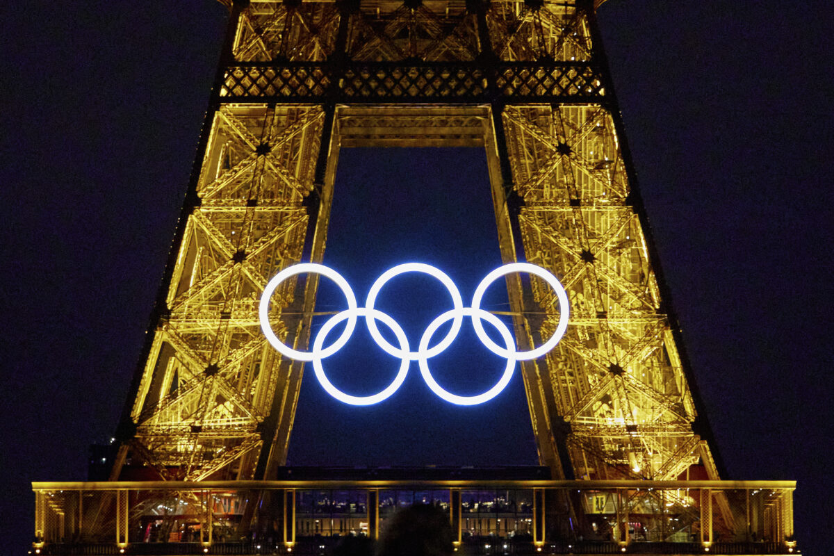 Eiffel Tower with Olympic rings