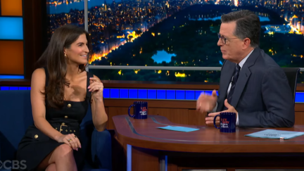 Kaitlan Collins and Stephen Colbert