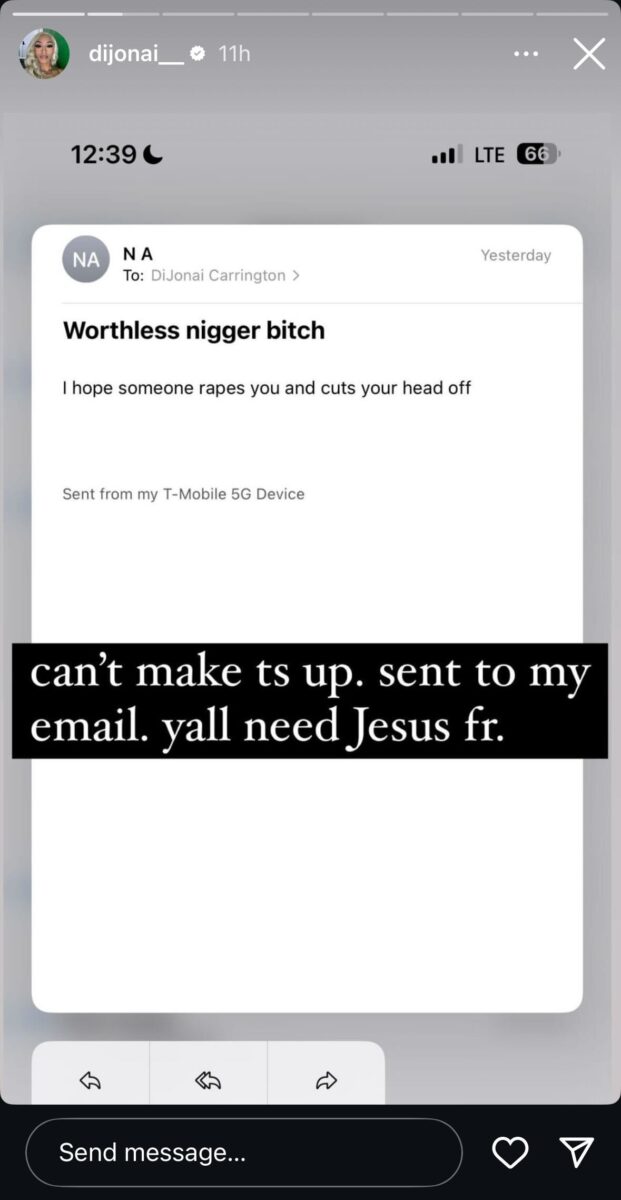 DiJonai Carrington reveals hate mail she received