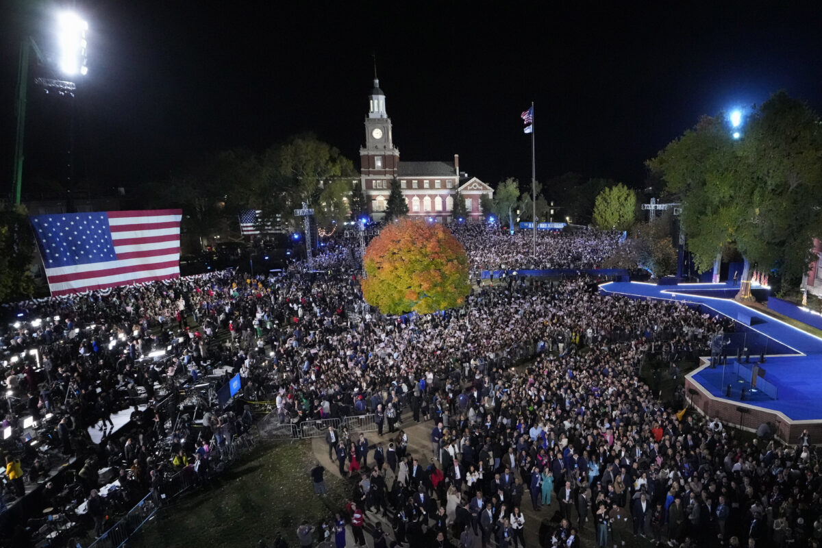 Supporters of Democratic presidential candidate Vice President Kamala Harris attend a campaign watch party Tuesday, Nov. 5, 2024, on the Howard University campus in Washington.