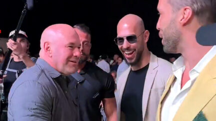UFC Dana White warmly greets Andrew Tate and brother to Vegas event.