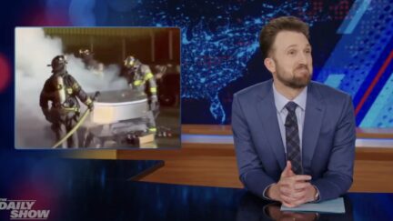 Jordan Klepper Ribs Audience for Cheering On Tesla Arson