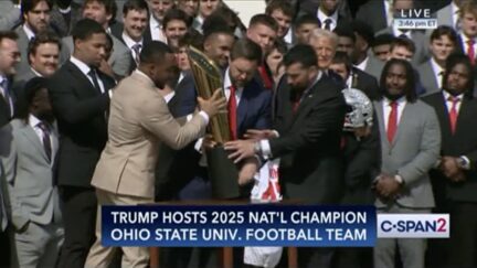 JD Vance fumbles college football trophy