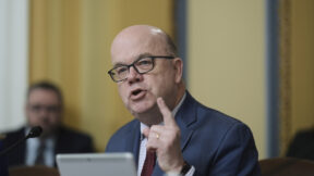 Rep. Jim McGovern, D-Mass., the ranking member of the House Rules Committee, challenges Budget Committee Chairman Jodey Arrington, R-Texas, as President Donald Trump's top domestic priorities on spending reductions and tax breaks are prepared for a floor vote, at the Capitol in Washington, Wednesday, April 9, 2025.