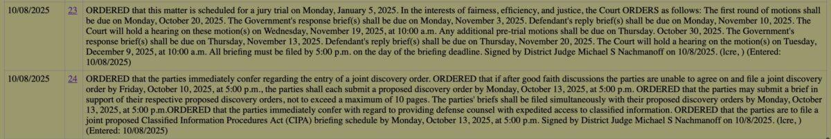 PACER Docket entries in Comey case