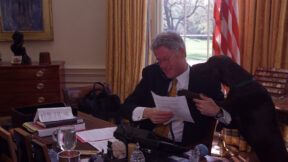 Bill Clinton in 1998 with dog Buddy