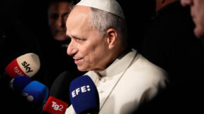 Pope Leo XIV talks to journalists