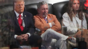 Donald Trump and Knicks owner James Dolan and Kai Trump at NBA Finals game 3