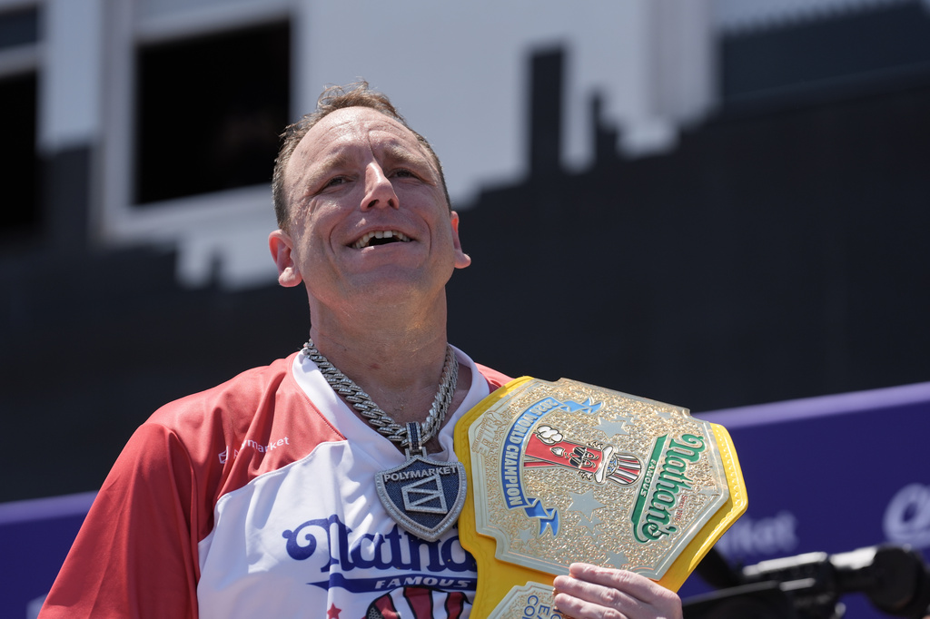 Joey Chestnut with his 18th Mustard Belt