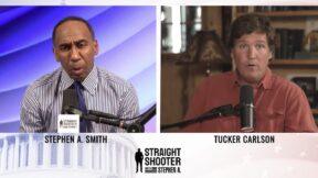 Stephen A. Smith interviewing Tucker Carlson on Straight Shooter