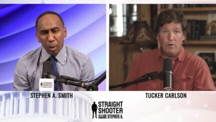 Stephen A. Smith interviewing Tucker Carlson on Straight Shooter