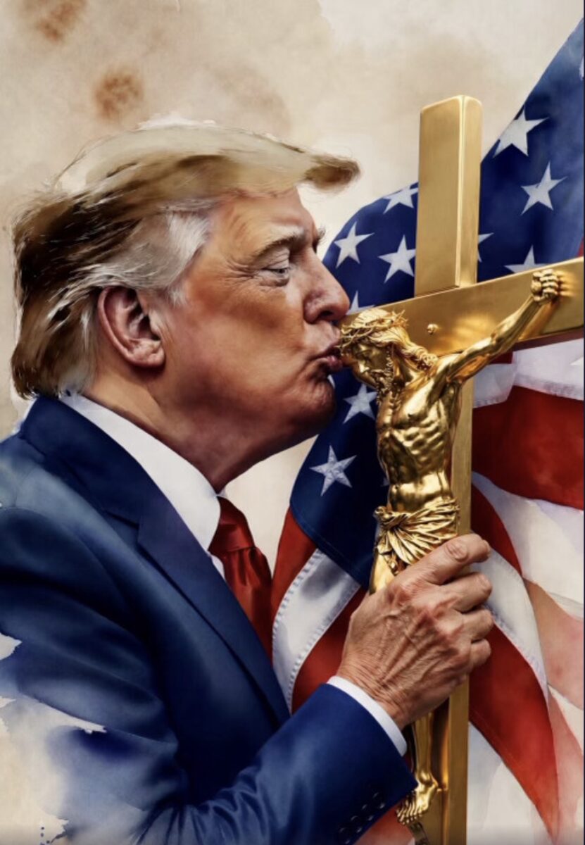 Donald Trump social media post on Truth Social kissing a crucifix