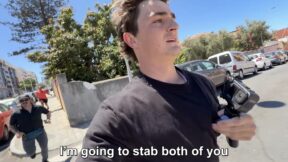 Nick Shirley runs away from a man with a knife while reporting on the migrant crisis in Spain