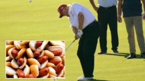 Donald Trump golfing (AP Photo/Lynne Sladky); Hot dogs (AP Photo/Julia Nikhinson, File)