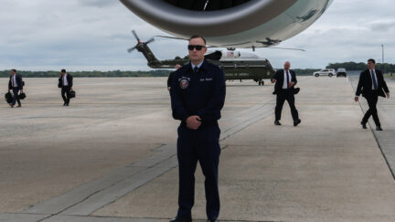 U.S. Secret Service agents disembark a presidential support helicopter ahead of President Donald Trumps arrival on Marine One, Monday, Sept. 21, 2026, at Joint Base Andrews, Md. (AP Photo/Julia Demaree Nikhinson)