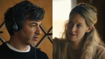 screenshot from the trailer showing the filmmaker and holmes