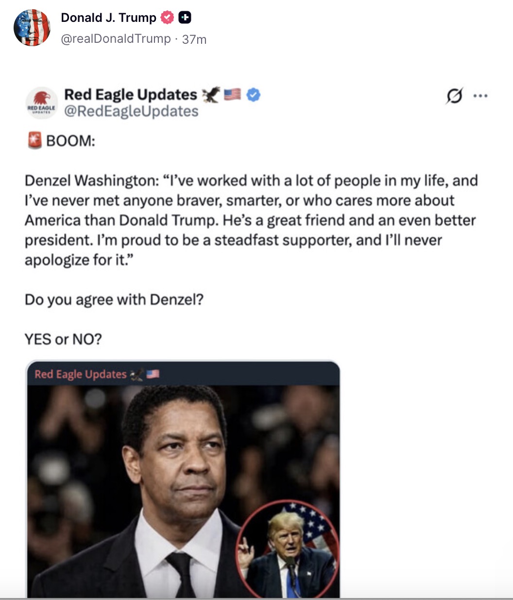 Denzel Washington Trump Truth Social post