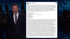 kimmel with a graphic showing trump's truth social post